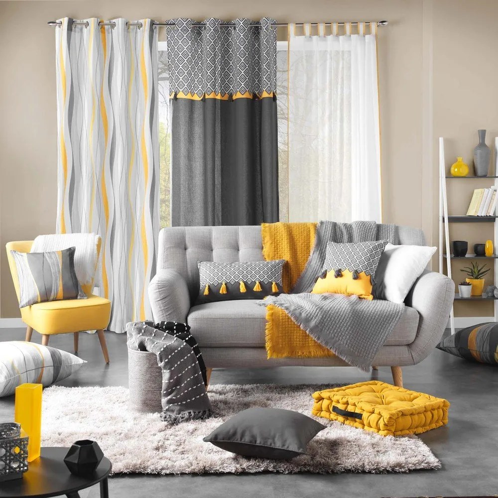 Žltý/biely záves 140x260 cm Ondulys – douceur d'intérieur