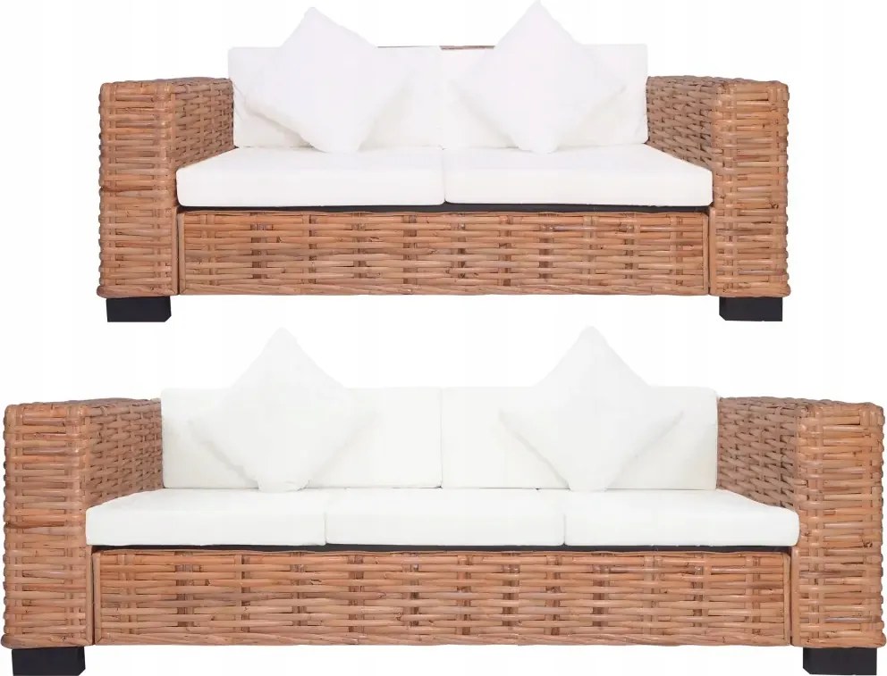 vidaXL 2-dielna sedacia súprava s vankúšmi prírodný ratan