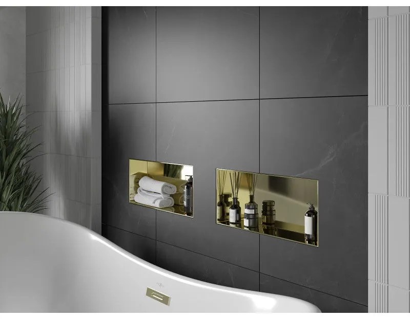 Mexen X-Wall-NR, polička na zapustenie pod obklad bez goliera 45 x 20 cm, zlatá lesklá, 1951452010