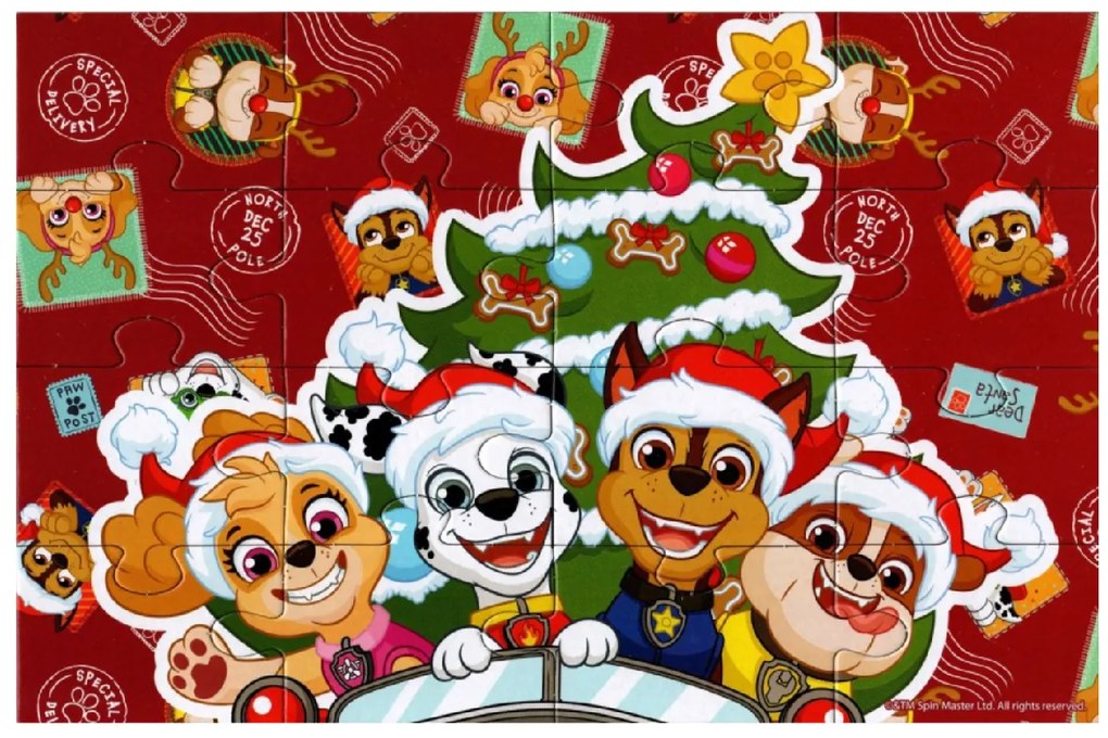 Detské puzzle 4v1 LABKOVÁ PATROLA oslavuje Vianoce, 19x29 cm