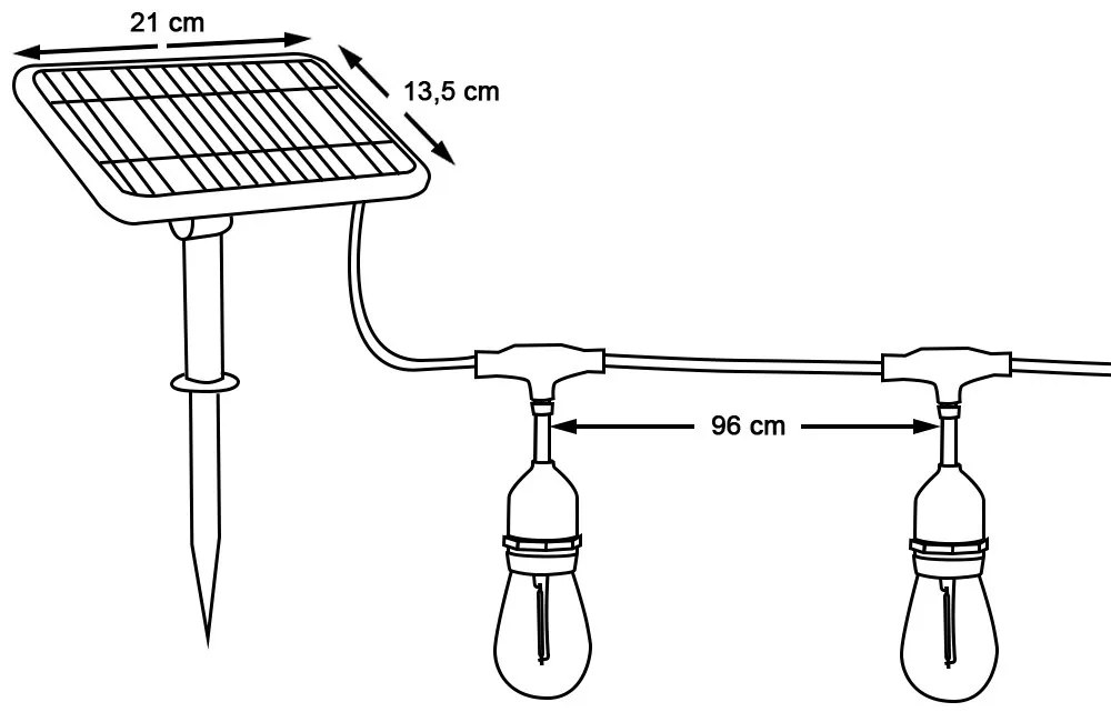 Vonkajší solárny dekoratívny svetelný reťazec, 15 ks E27 LED žiaroviek, 15m