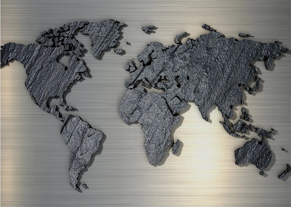 Sklenený obraz - Mapa sveta v kamennej textúre (70x50 cm)