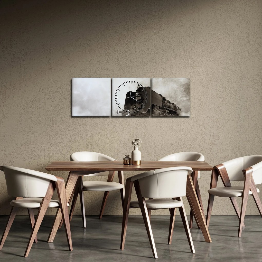 Obraz - Vlak v hmle (s hodinami) (90x30 cm)