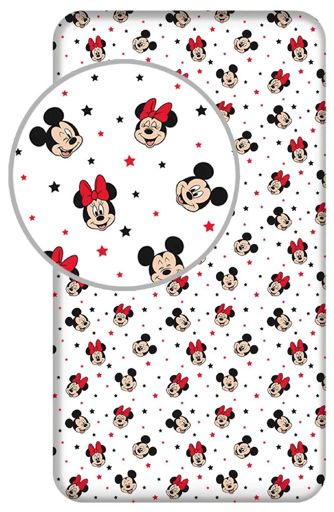 Jerry Fabrics Bavlnené napínacie prestieradlo 90x200 + 25 cm - Mickey a Minnie "Hviezdy"
