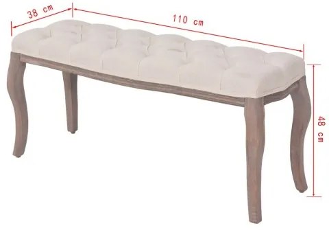 vidaXL Drevená lavica s plátnovým čalúnením, 110x38x48 cm, krémovo- biela-