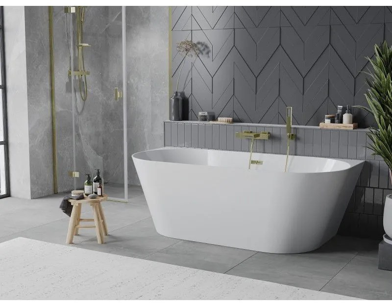 Mexen Oval Slim, voľne stojaca vaňa ku stene 170 x 80 cm, biela lesklá, zlatý lesklý prepad, 52661708000-50