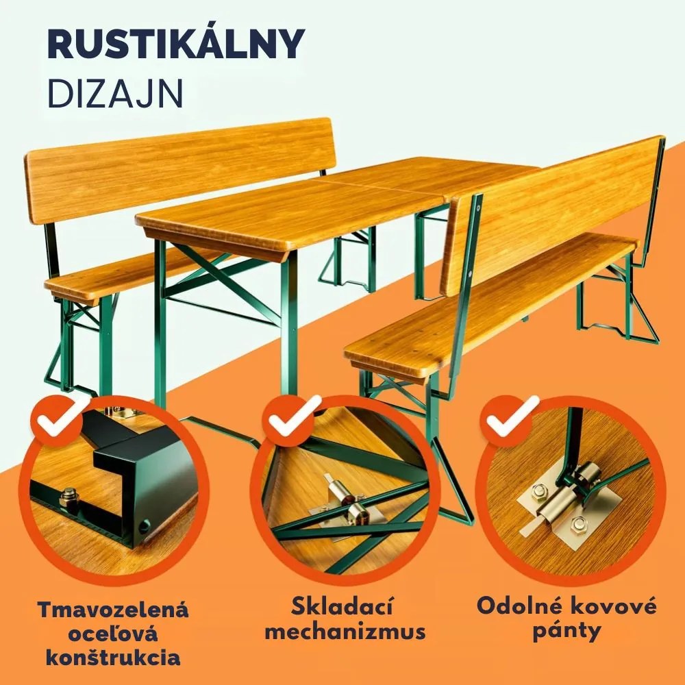 Pivný set PRAKTIK s operadlami, 170cm, hnedá Jurhan