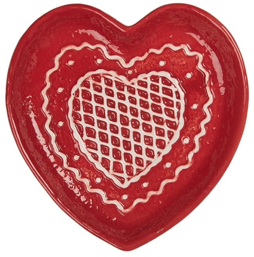 Červený keramický tanierik srdca Gingerbread Cott - 17*17*3 cm