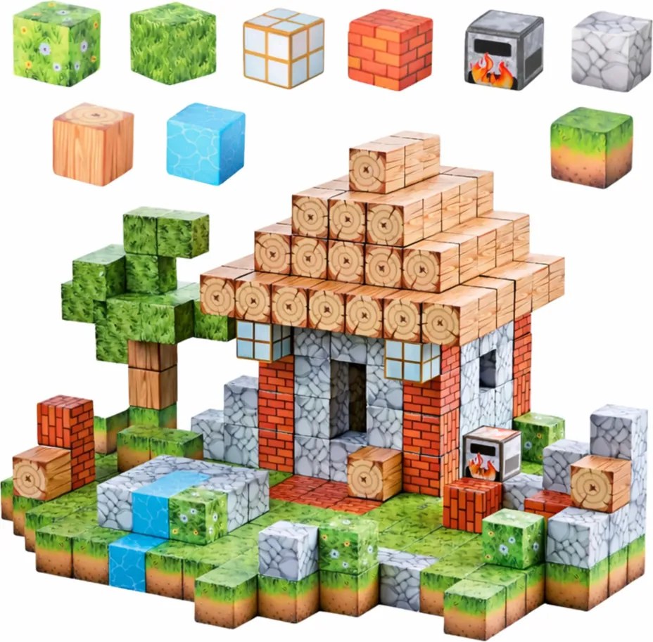 LEAN Toys Magnetické stavebné kocky Štvorcový svet 3D 312 el.