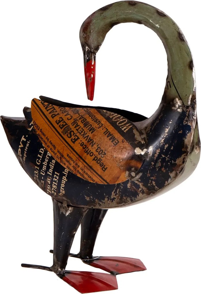 Kovová kačička s ohnutým krkom v štýle upcycle 300x170x390