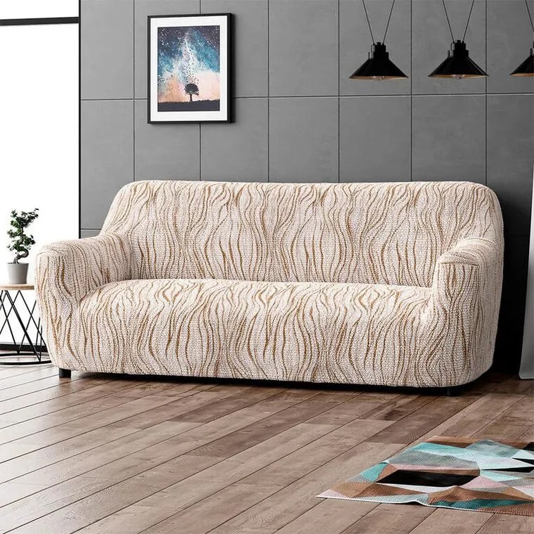 Bielastické poťahy UNIVERSO NOVÉ žíhané béžové trojkreslo (š. 170 - 220 cm)