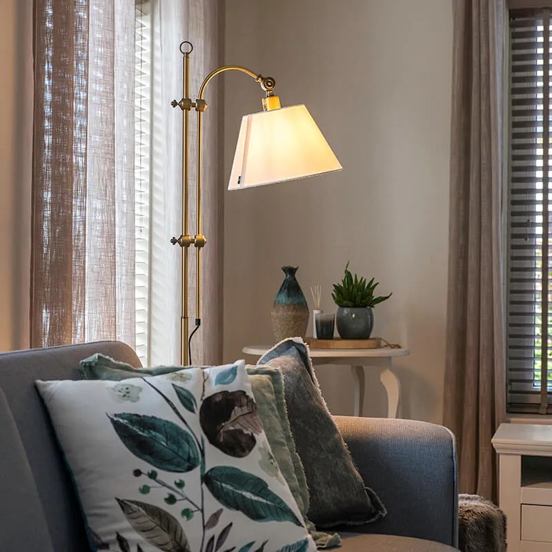 Klasická stojaca lampa bronzová s bielym tienidlom - Ashley