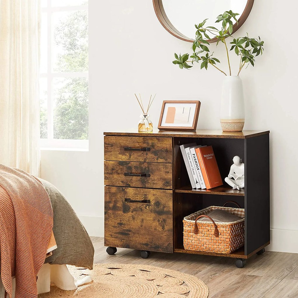 Kartotéka s tromi zásuvkami, rustikálna hnedá