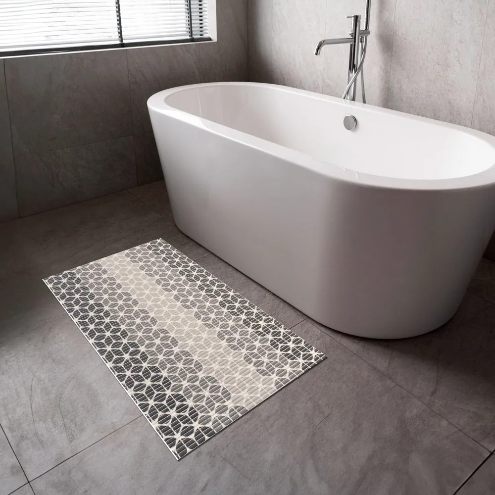 Kúpeľňová penová rohož / predložka PRO-097 Sivé geometrické tvary - metráž šírka 65 cm