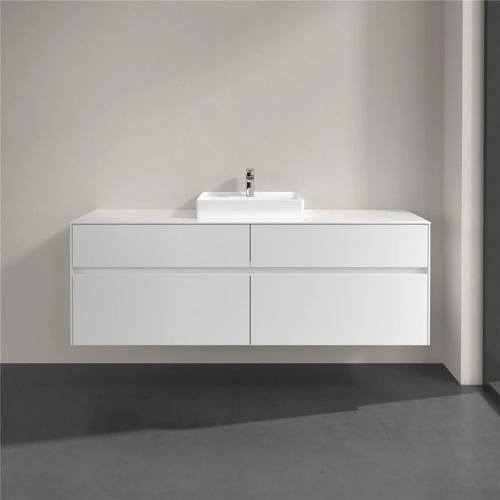 VILLEROY &amp; BOCH Collaro závesná skrinka pod umývadlo na dosku (umývadlo v strede), 4 zásuvky, s LED osvetlením, 1600 x 500 x 548 mm, Glossy White, C077B0DH