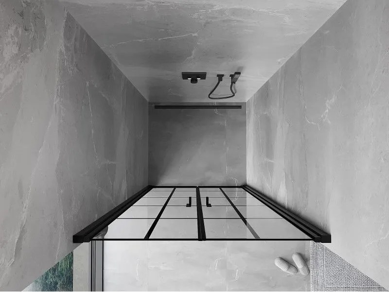 Mexen MIST, 2-krídlové sprchové dvere (d+d) 90x200 cm, 6mm číre sklo s čiernym vzorom, čierny profil, 8A7-090-000-70-77