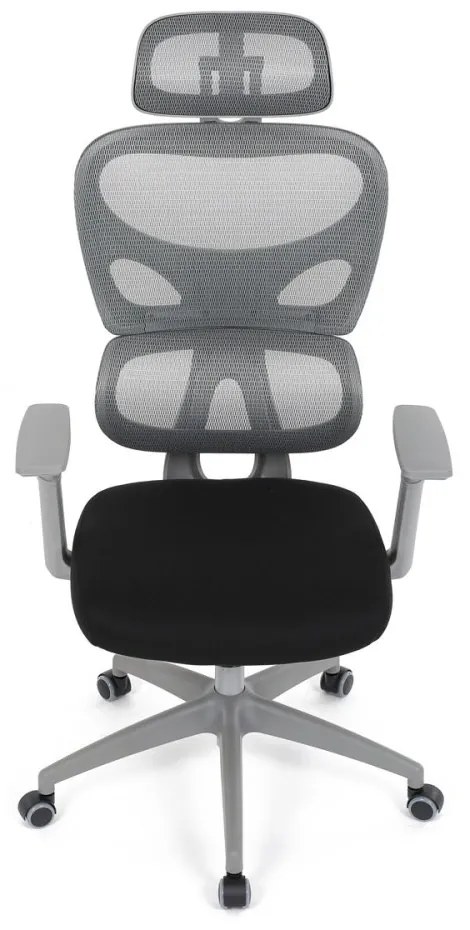Kancelárska ergonomická stolička GRANT II — sieť, látka, sivá