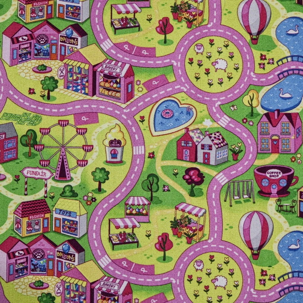Vopi, Koberec metráž cesty Sweet Town - neúčtujeme odrezky z role, na mieru, šíře 1,33m,1m,2m,3m,4m,na mieru, neúčtujeme odrezky, viacfarebná, filc, detská izba