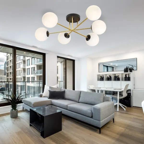 Luster na tyči MAGNUM 6xE14/10W/230V biela/zlatá/čierna