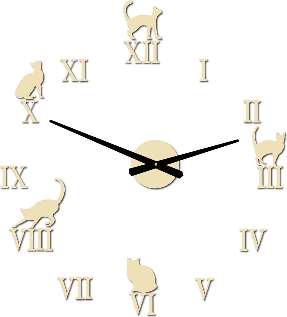 Nalepovacie hodiny na stenu mačky - DIY CAFORD: Čierna Ral 9005 Čierne ručičky 80 cm 3707-33361 12P020 2D CLOCK HEU-