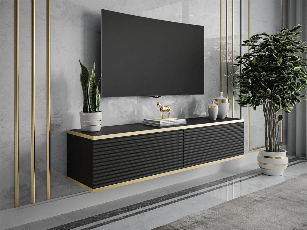 TV STOLÍK DION 2 ČIERNY + ZLATÝ 135 cm