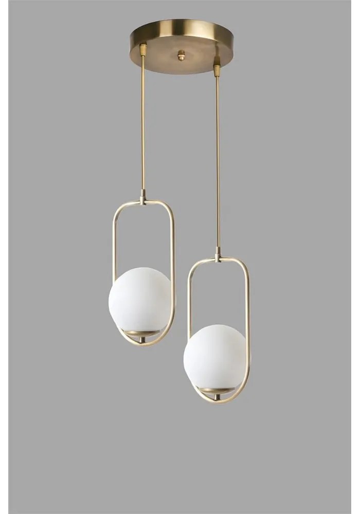 Závesné svietidlo v bielo-zlatej farbe so skleneným tienidlom ø 25 cm Ahu – Opviq lights
