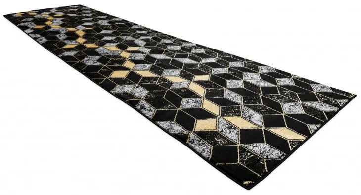 Dywany Łuszczów, Koberec behúň Gloss 400B 86 3D geometric black/gold, 70x300, čierna, obývacia izba
