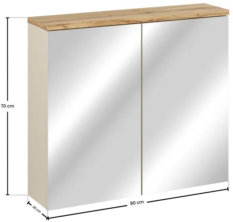 Závesná skrinka s zrkadlom Bali 84-80-2D kašmír/dub wotan