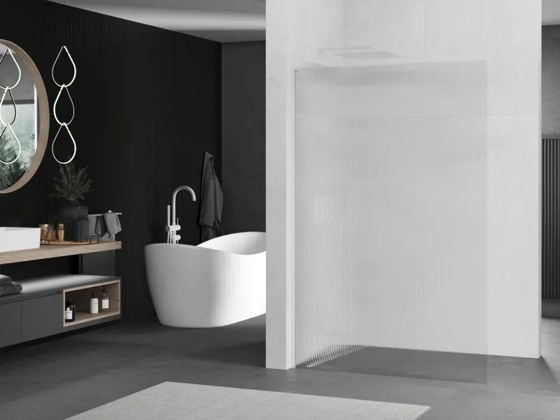 Mexen Kioto L, sprchová zástena Walk-In 90 x 200 cm, 8mm sklo s rebrovým vzorom, biely profil, 800-090-103-20-09