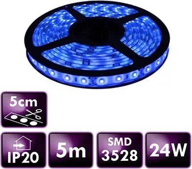 ECOLIGHT LED pásik - SMD 2835 - 5m - 60LED/m - 4,8W/m - modrý - IP20 - s konektorom