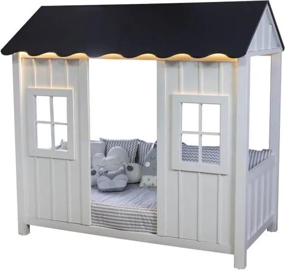 Bielo-sivá detská jednolôžková posteľ v tvare domčeka Mezzo Anka, 90 × 190 cm
