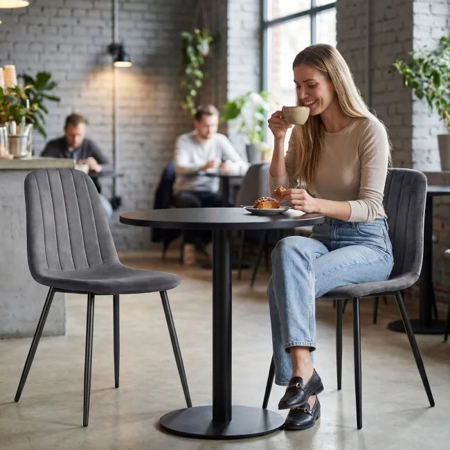 Sada ôsmich jedálenských stoličiek LUMO zamatové, grafitové / čierne nohy (8 ks)