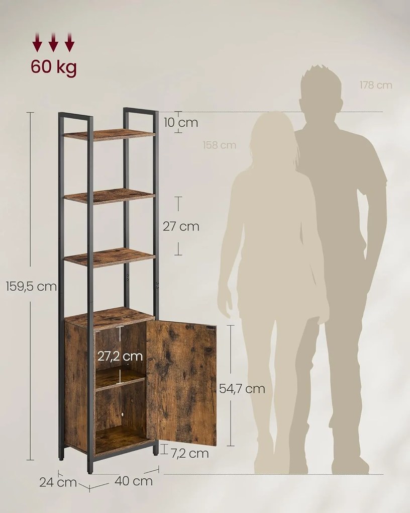 Knižnica Vasagle Koudy 160 cm hnedá/čierna