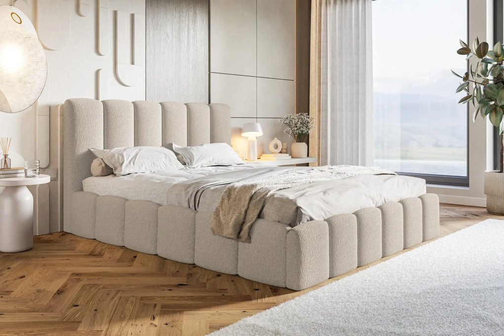 Čalúnená manželská posteľ s úložným priestorom SLIM 11 - teplá béžová | 160×200