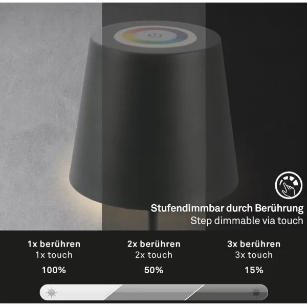 Briloner 7507015 - LED RGBW stmievateľná nabíjacia stolová lampa LED/2,5W/5V IP44 antracit