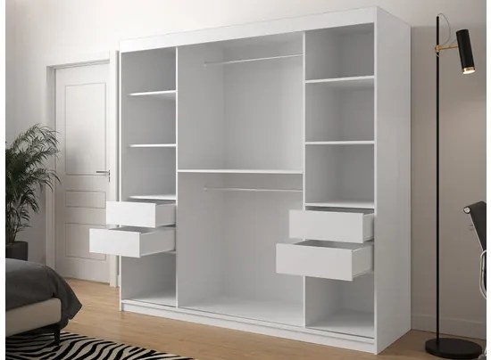 Šatníková skriňa so zrkadlom na jednej strane Ratintu 2 200 cm, zásuvka: áno, Farby: čierna / dub artisan + čierna