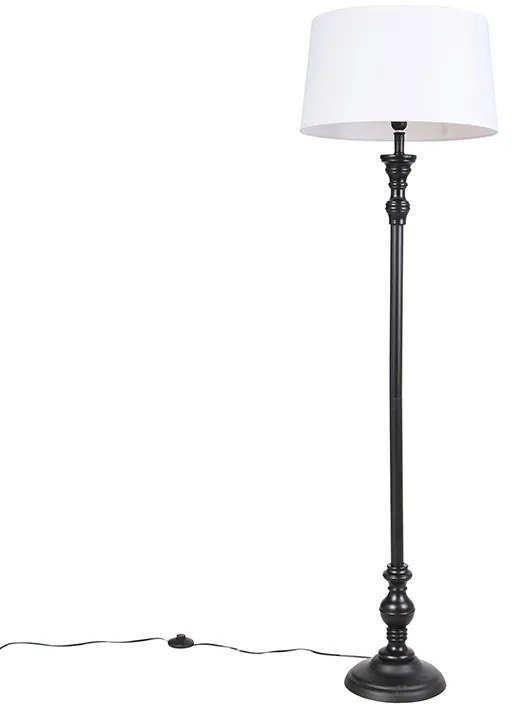 Stojaca lampa čierna s tienidlom z ľanu bielej farby 45 cm - Classico