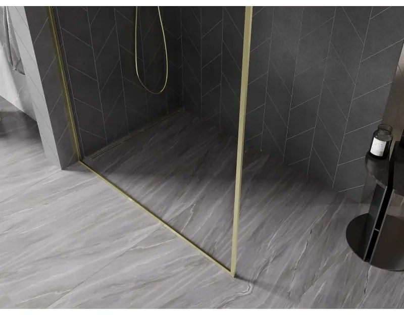 Mexen Kioto-F, sprchová zástena s rámom 125 x 202 cm, 8 mm číre sklo, zlatý matný profil, 800-125-104-55-00