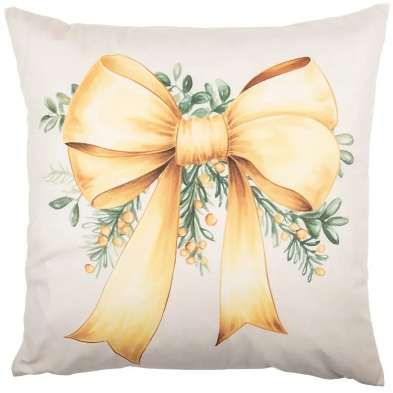 Béžová obliečka na vankúš so žltou mašľou - 45*45 cm