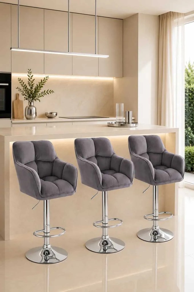 LuxuryForm DESIGN Barová stolička AMALFI VELUR na striebornom tanieri - tmavosivá