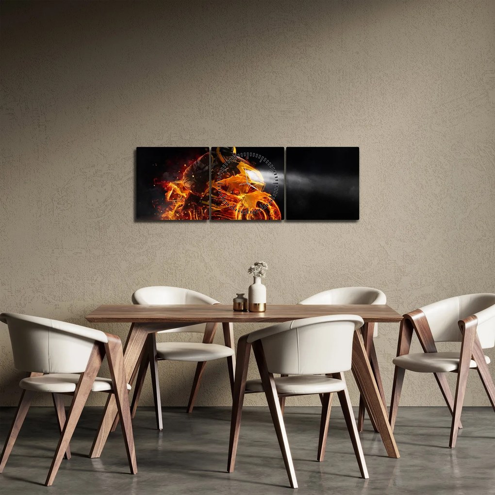 Obraz - Motorkár s plameňmi (s hodinami) (90x30 cm)
