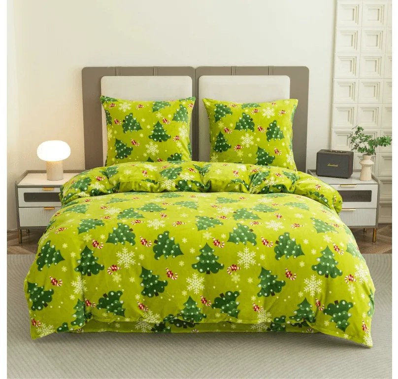 Súprava mikroplyšových obliečok CHRISTMAS TREE zelené + obliečka mikroplyš SOFT 180x200 cm biele, dvojlôžko