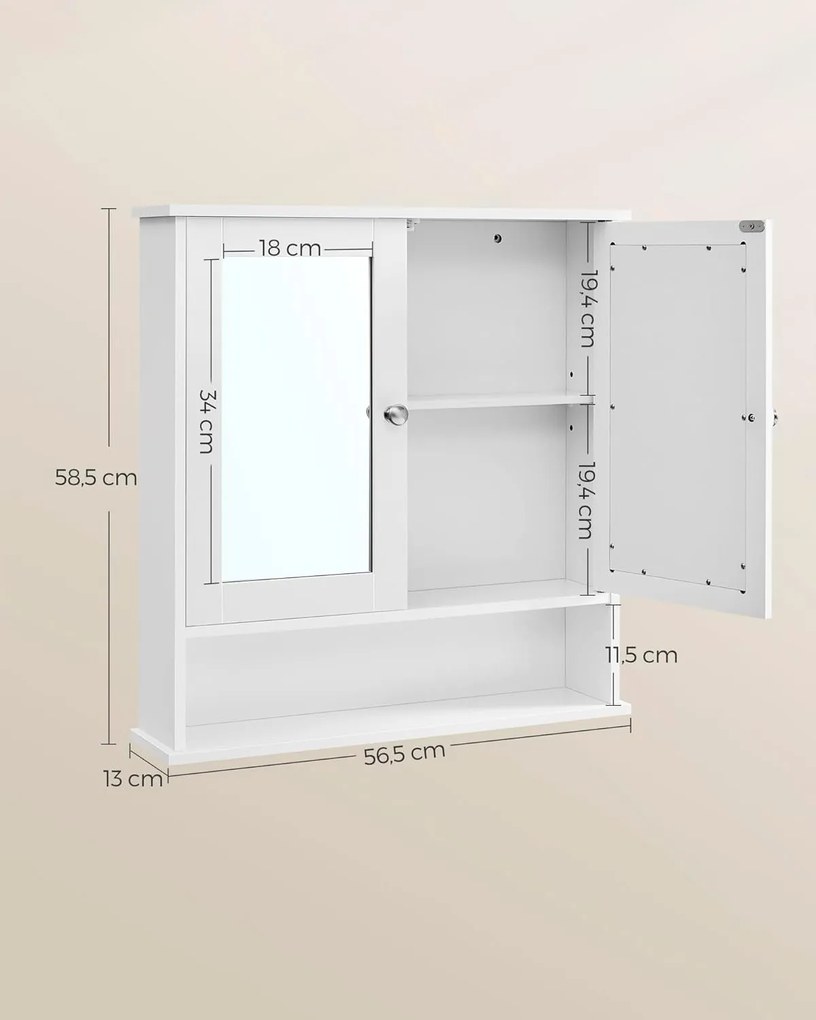 Kúpeľňová skrinka s dvojitými zrkadlovými dvierkami, biela