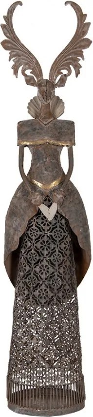 Šedá antik kovová dekorácia jeleň Deer - 20*11*81 cm