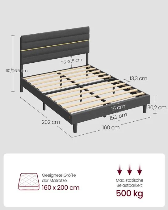 Manželská posteľ 160 cm RMB505G01 sivá