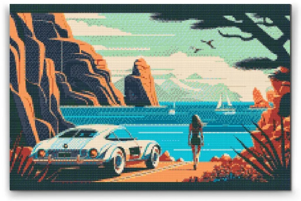 Gario Diamantové maľovanie Rýchlosť na pláži Rozmery: 40 x 60 cm, Rámovanie: S vnútorným rámom, Diamanty: Okrúhle