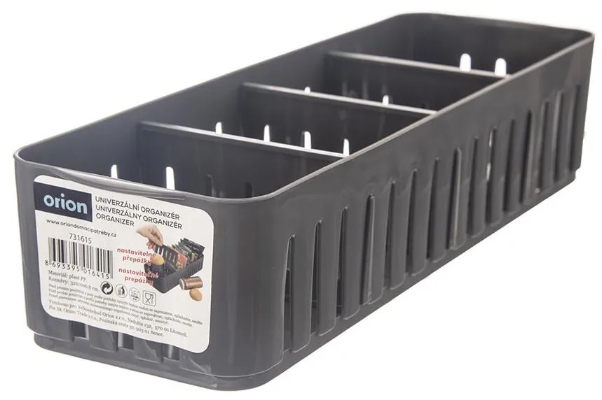 Orion Úložný box s priehradkami, stohovateľný, sivý, NIKI (4 priehradky), 32 x 10 x 7 cm