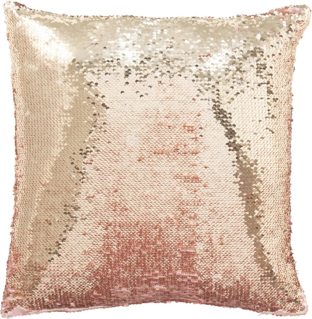 Obojstranný vankúš s flitrami ružovo-šampanský – 45*45*15 cm