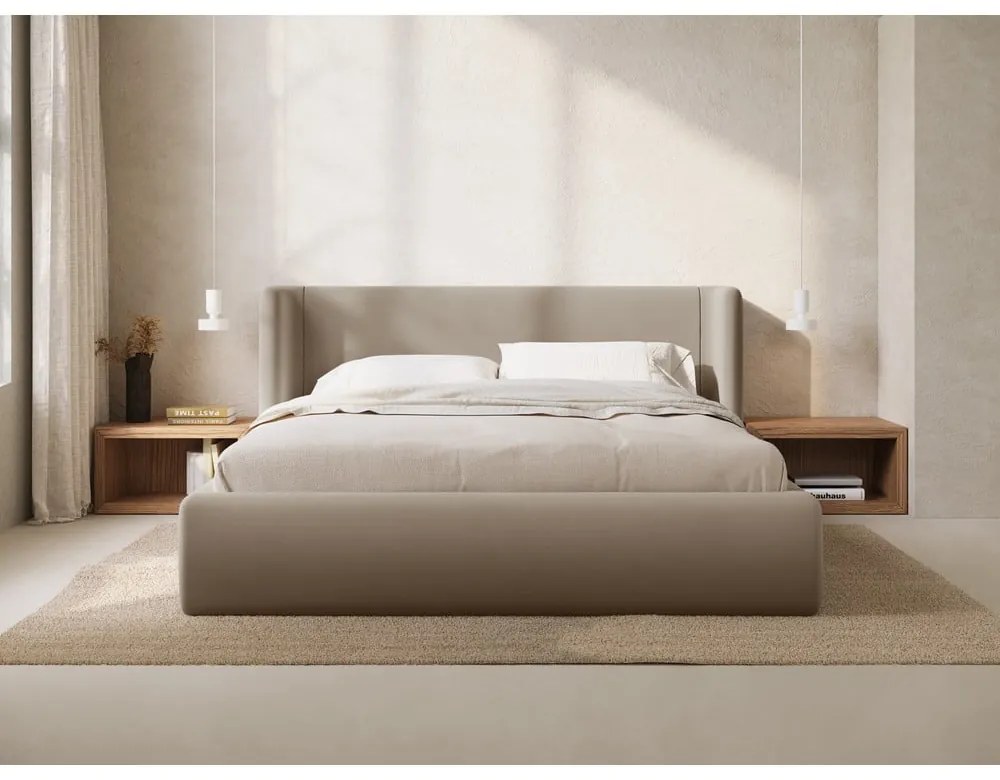 Svetlohnedá čalúnená dvojlôžková posteľ s úložným priestorom s roštom 200x200 cm Jason – Windsor & Co Sofas