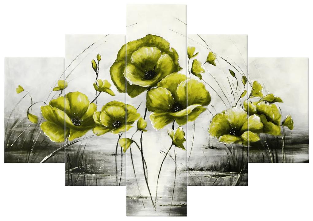 Gario Ručne maľovaný obraz Žlté Vlčie maky - 5 dielny Rozmery: 150 x 105 cm